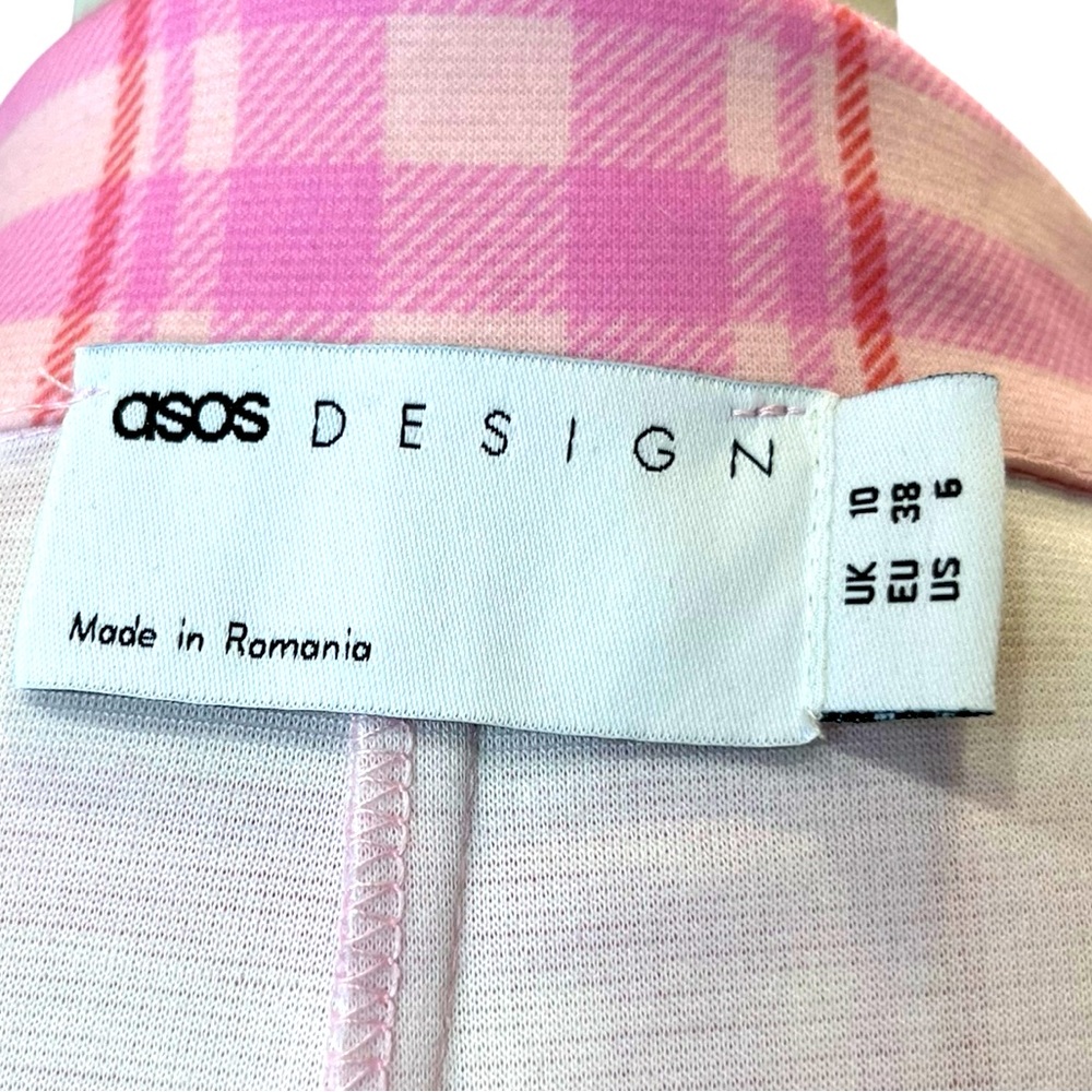 ASOS Design Pink Plaid Oversized Longline Blazer US 6 Preppy Chic - Picture 7 of 9